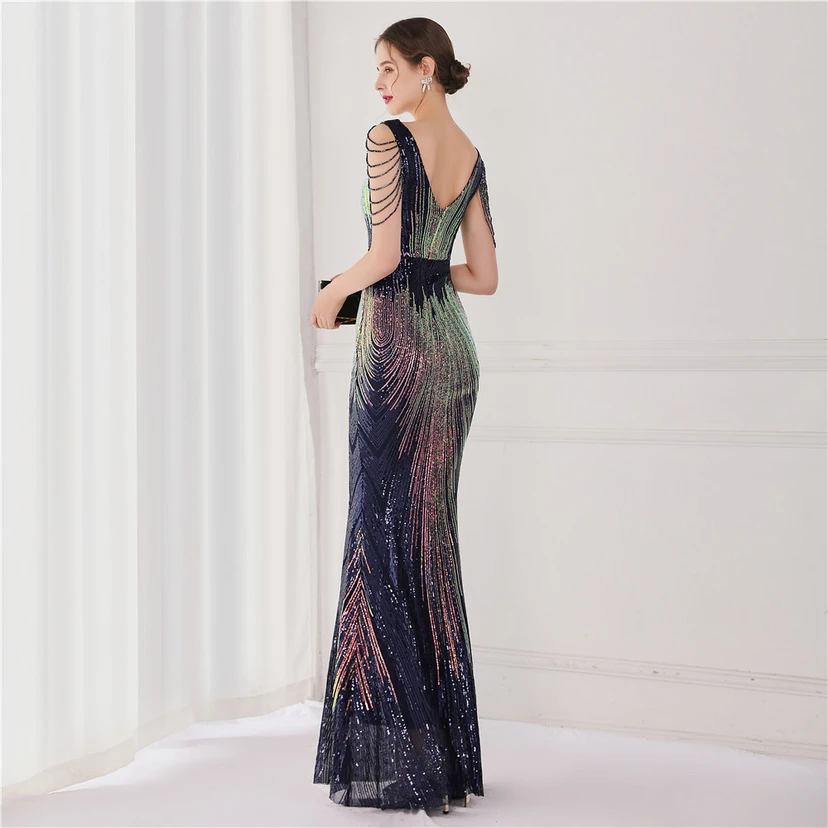 Vestido largo de lentejuelas con cola de pez, ideal para eventos, banquetes, eventos de celebridades y eventos de moda. Vestido de noche con etiqueta para modelos de automóviles. view 33