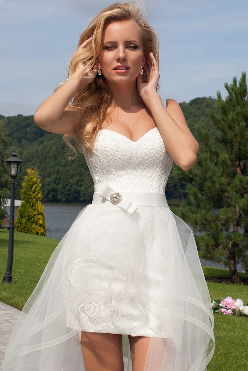 Kurzes Brautkleid mit abnehmbarem Rock | Strand-Minikleid für standesamtliche Trauung view 8