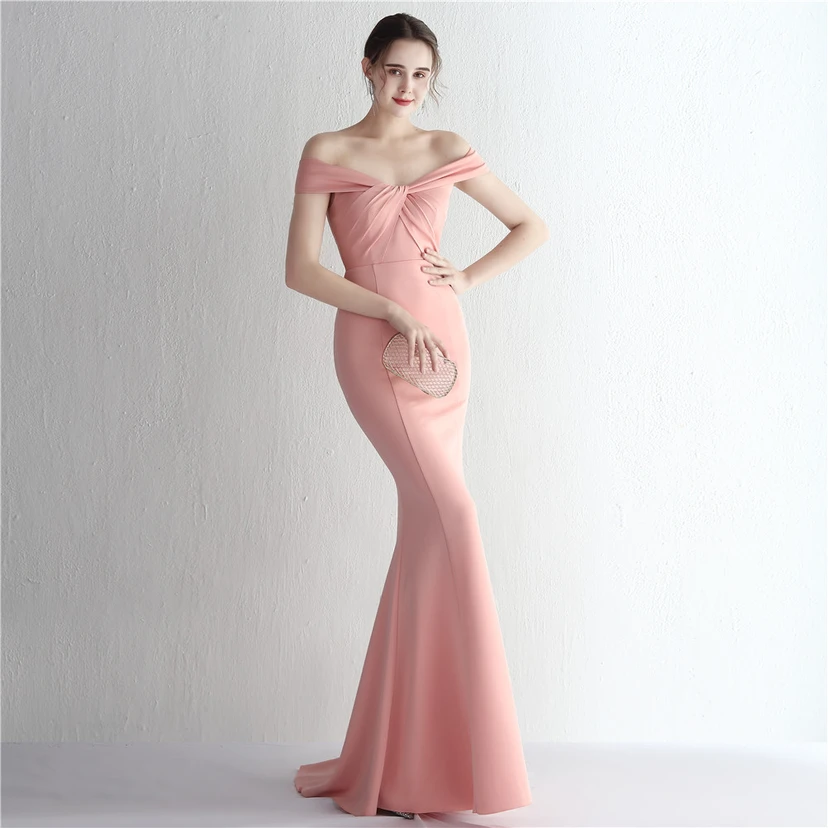 Vestido largo de satén ajustado de un solo hombro para cenas de celebridades, con falda de cola de pez ajustada, vestido de exhibición para modelos de autos de boda view 30