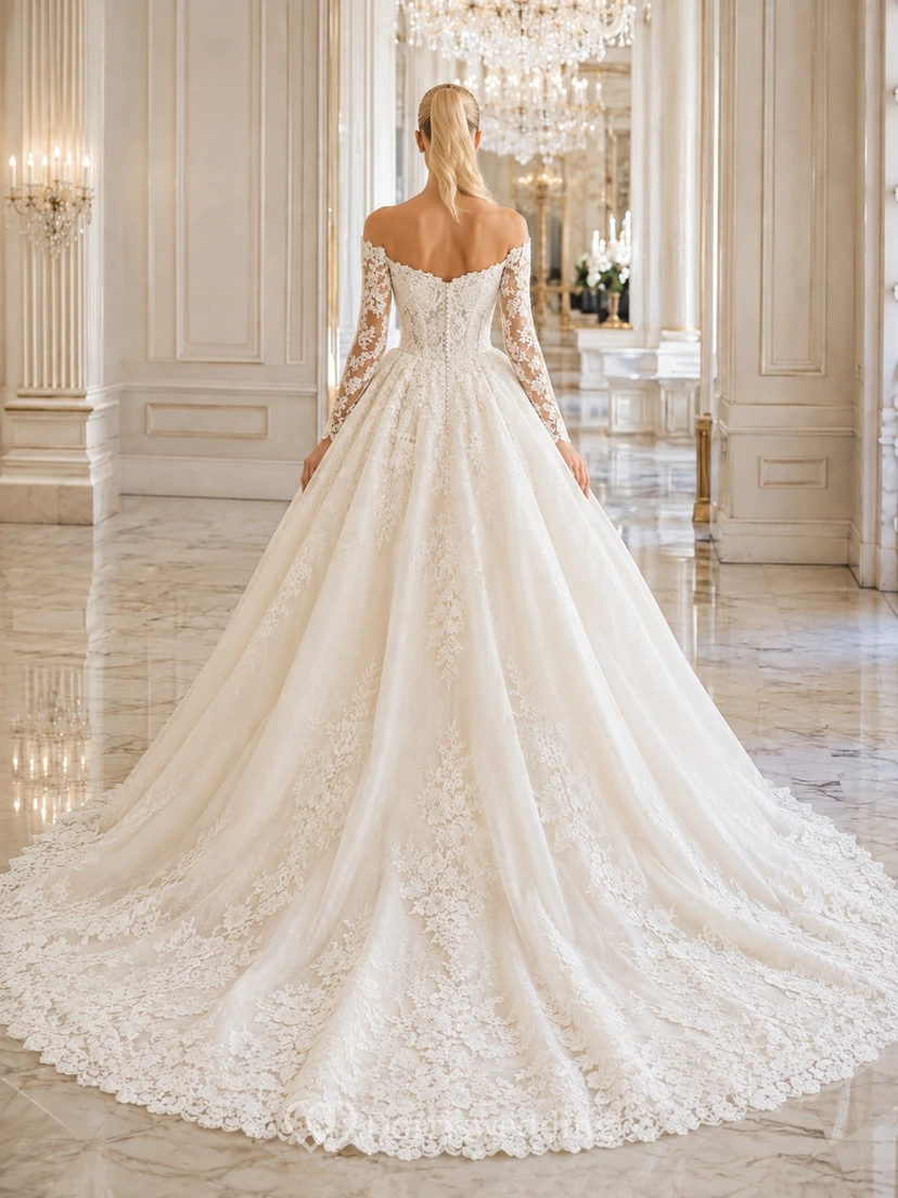 Romantisches Ballkleid mit Kathedralenschleppe aus Spitze view 2