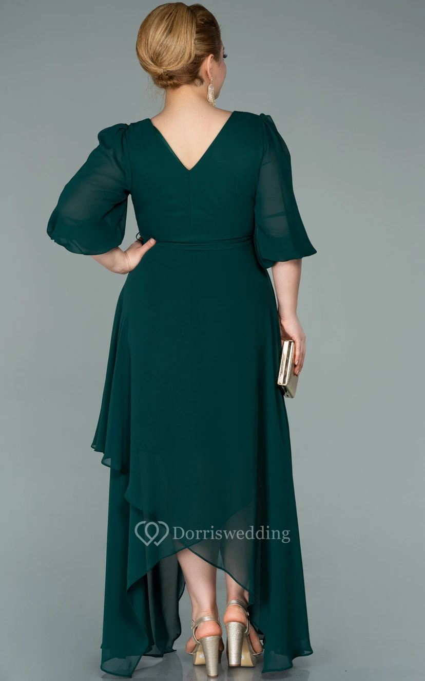 V-neck Half-sleeve Chiffon Empire Petal A-line Formal Plus Size Dress view 14