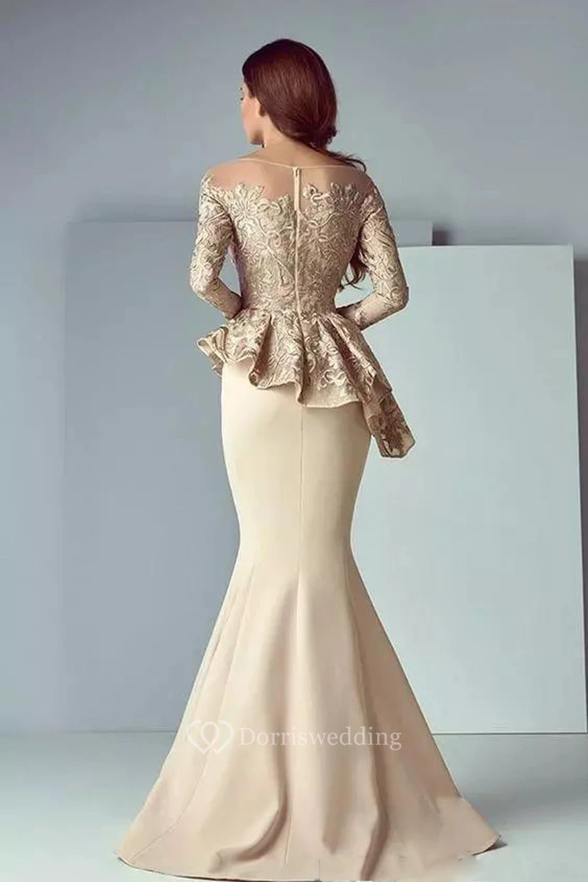 Robes de soirée champagne pour mariages | Robe péplum à manches pour la mère de la mariée view 2