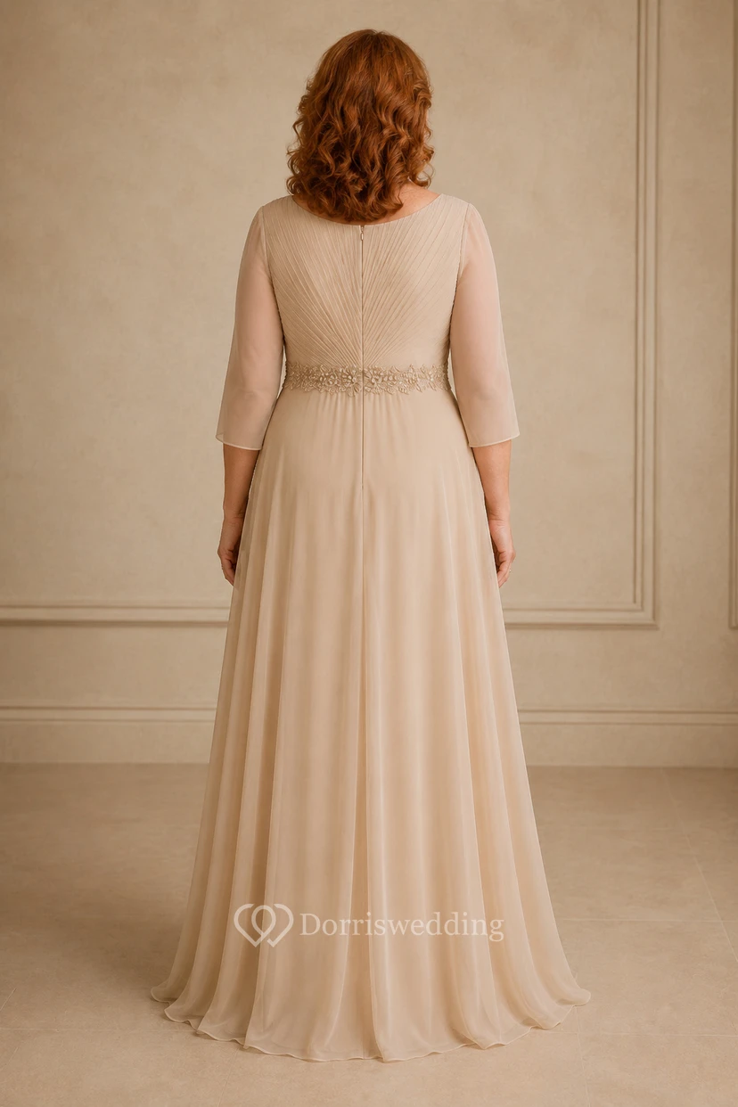 Champagnerfarbenes Chiffon-Kleid in A-Linie mit Ärmeln in Übergröße view 2