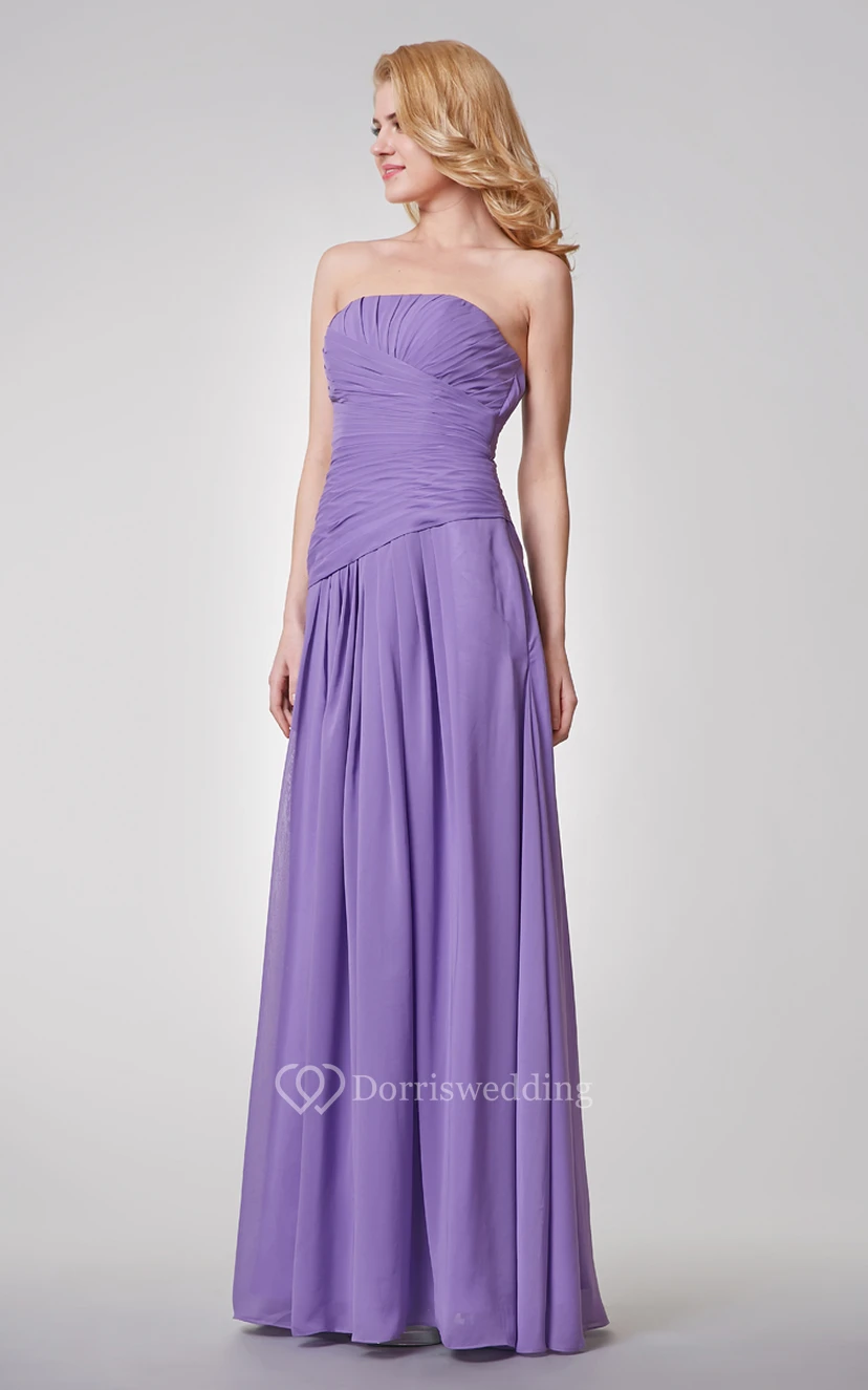 Strapless A-line Long Ruched Chiffon Dress With Pleats view 2