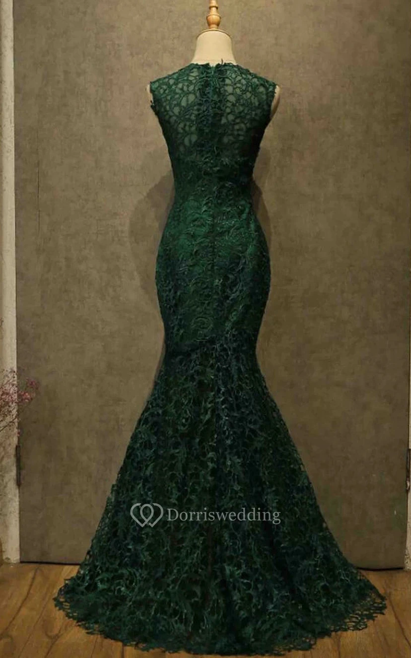 Casual Lace Floor-length Sleeveless Mermaid Zipper Prom Dress view 2