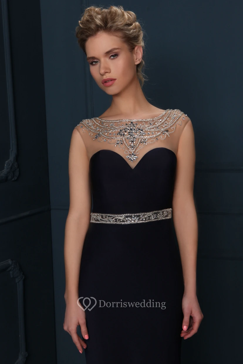 Cap Sleeve Jewel Neck Beaded Jersey Evening Dress view 4