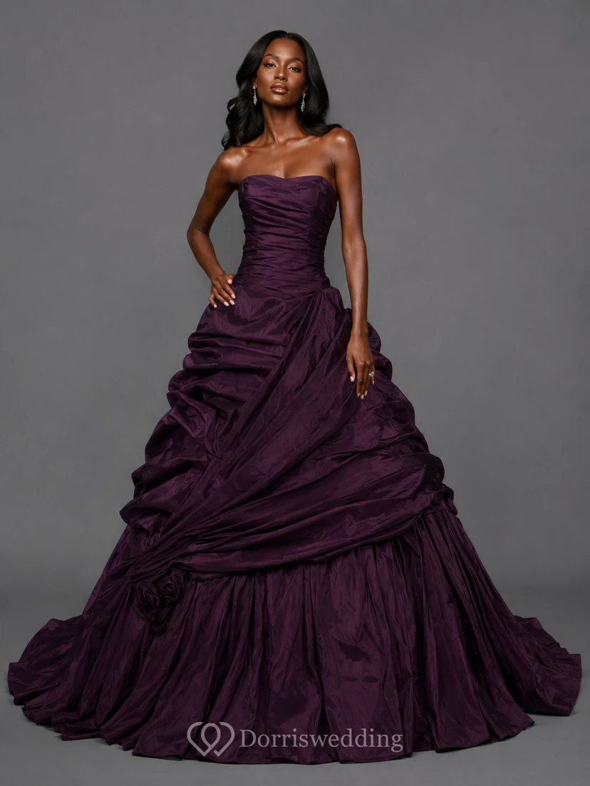 A-Line Maxi Sweetheart Pleats Zipper Lace-Up Back Lace Taffeta Dress view 5
