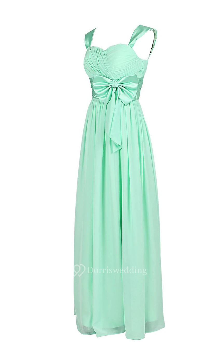 Straps Sweetheart Ruched Chiffon A-line Dress With Bow view 2