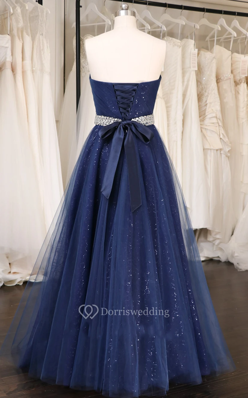 Ball Gown Princess Formal Dress with Corset Back and Sash view 2