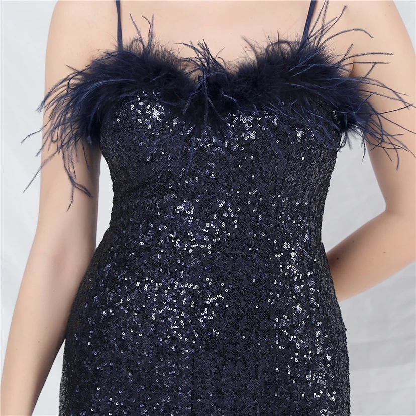 Craft Ostrich Feather Mesh Sequined Long Evening Dress view 44