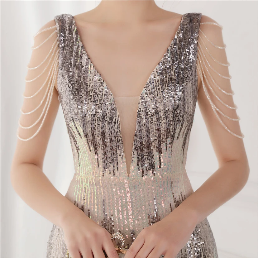 Vestido largo de lentejuelas con cola de pez, ideal para eventos, banquetes, eventos de celebridades y eventos de moda. Vestido de noche con etiqueta para modelos de automóviles. view 44