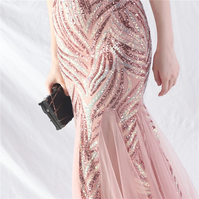 Crafted Ostrich Feather Stacked Sequins Splicing Mesh Gauze High-End Evening Dress Clothes view 40
