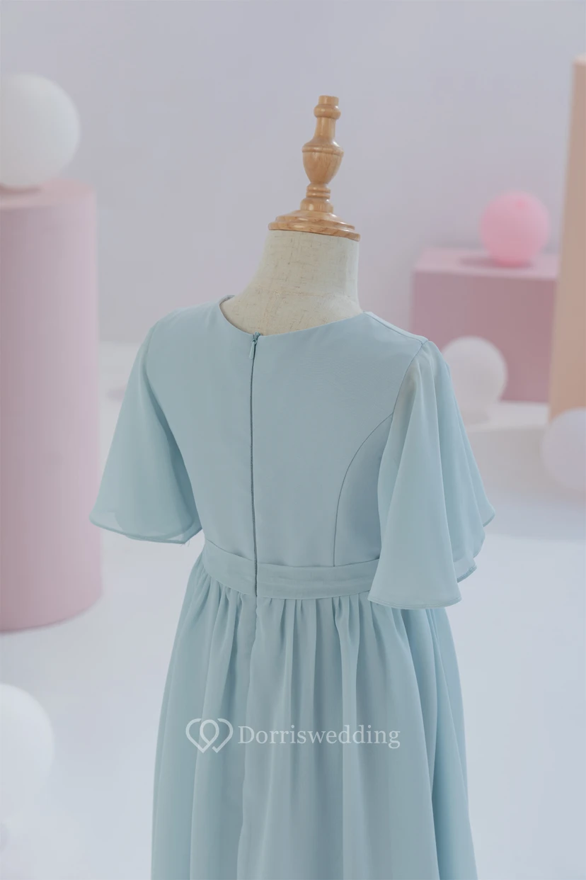 Jewel-neck Chiffon Half-sleeve Short Layered Flowergirl Dress view 8