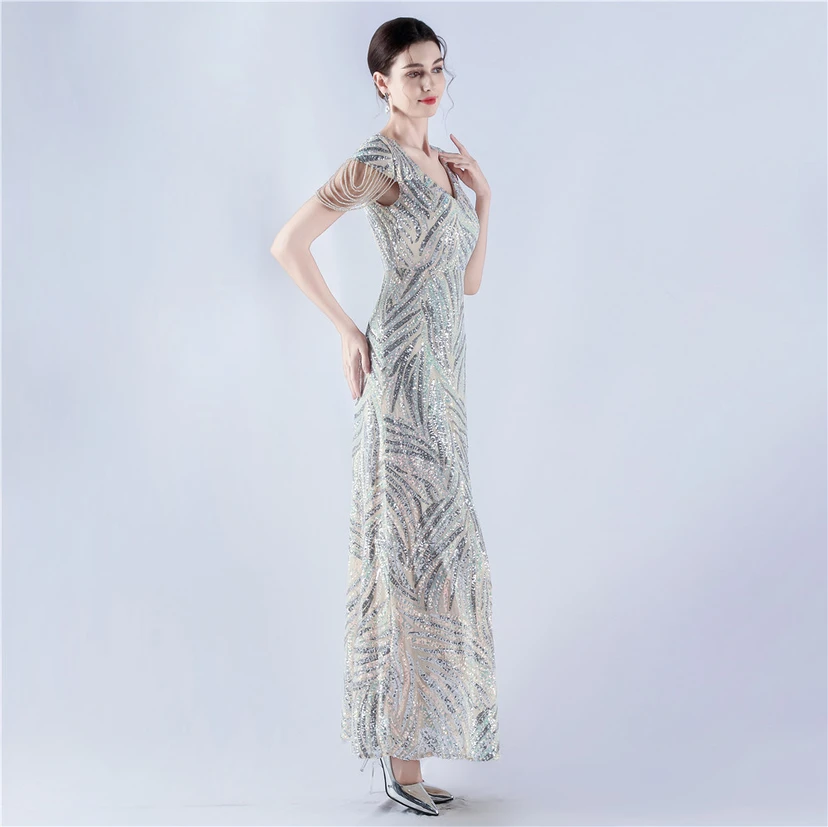 A-Line Big Swing Dress Skirt Encrypted Sequined Craft Beaded Evening Dress view 68