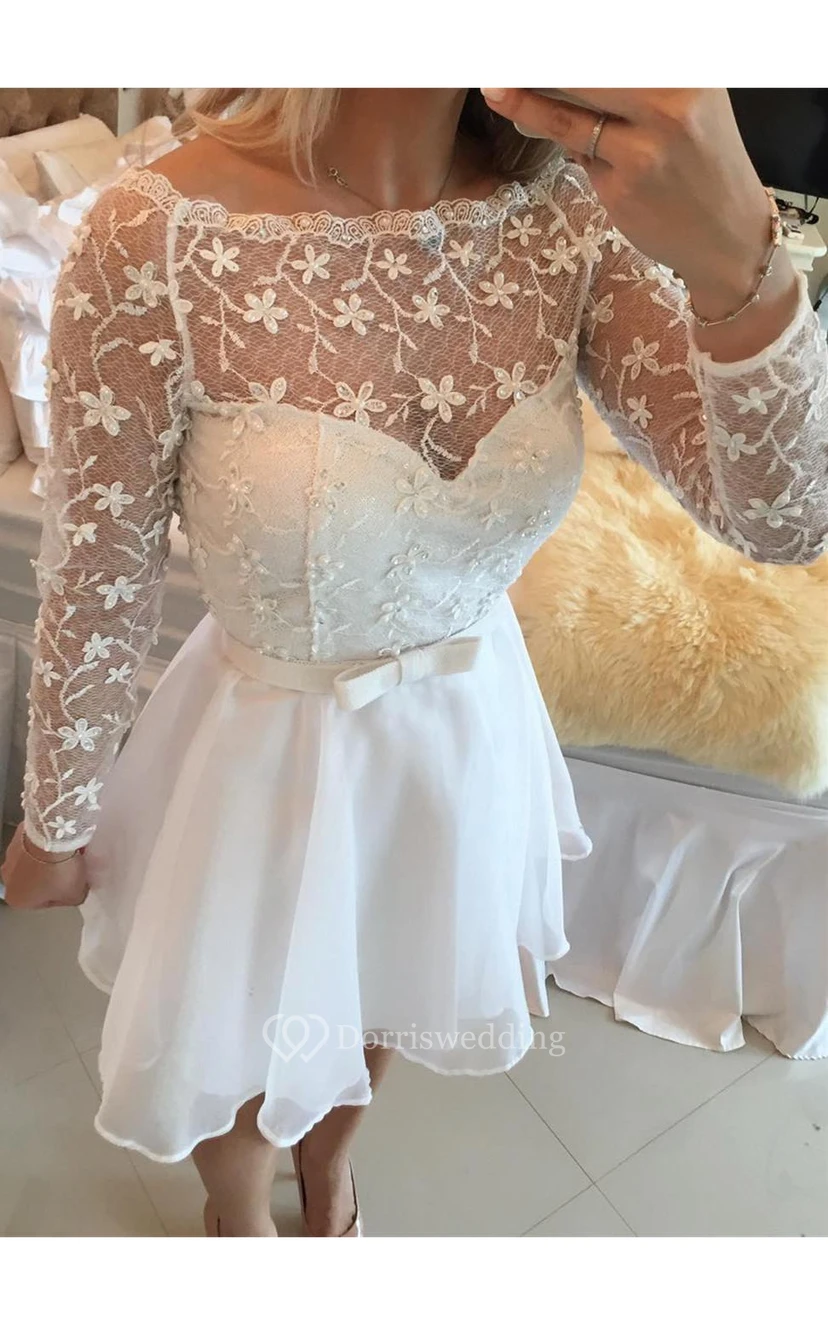 Robe de bal de fin d'année en dentelle blanche, manches courtes ou longues, robe cocktail view 2