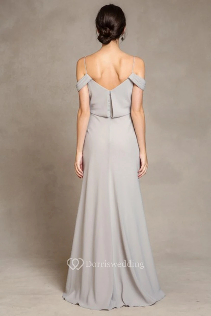 Spaghettiträgerloses, ärmelloses Chiffon-Brautjungfernkleid mit tiefem V-Ausschnitt am Rücken view 2