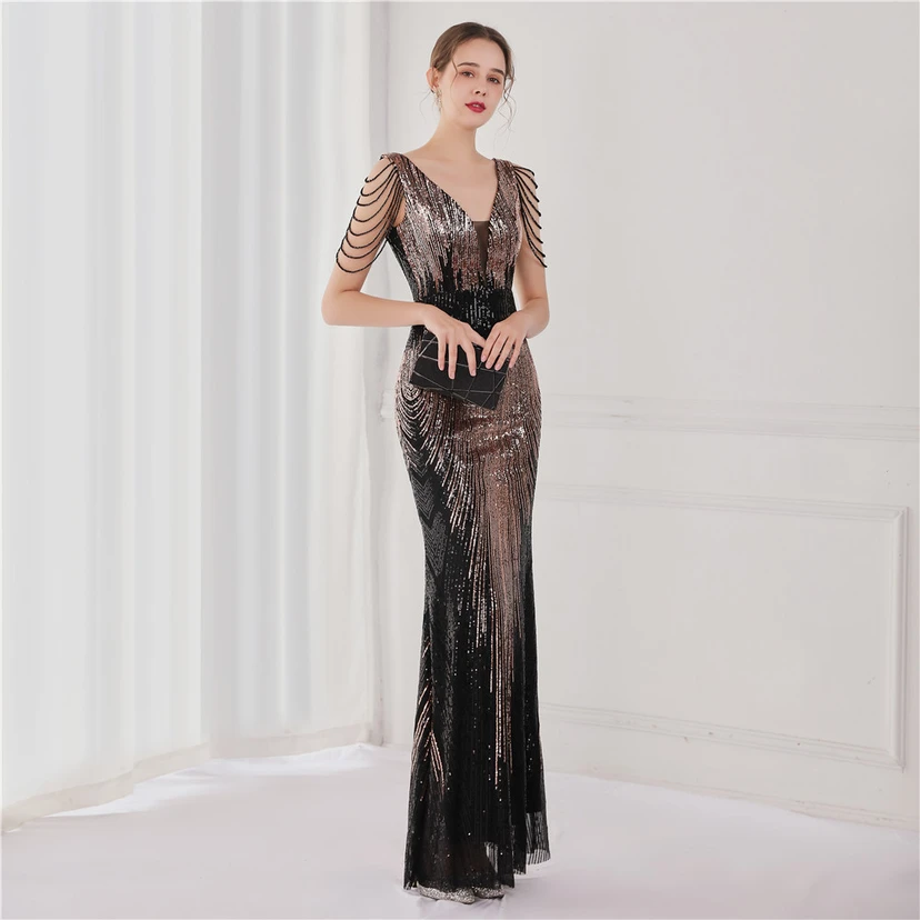Vestido largo de lentejuelas con cola de pez, ideal para eventos, banquetes, eventos de celebridades y eventos de moda. Vestido de noche con etiqueta para modelos de automóviles. view 13