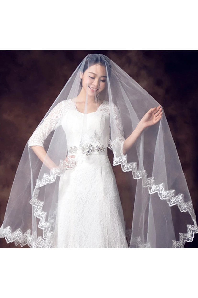 New Lace Applique Simple Style Beautiful Bridal Veil view 2