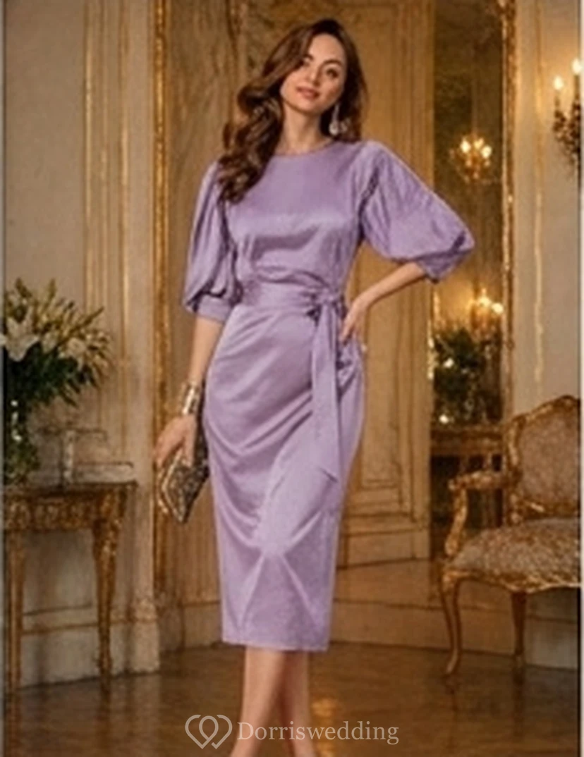 Navy Blue Formal Retro Knee-Length Pencil Wedding Guest Dress view 6