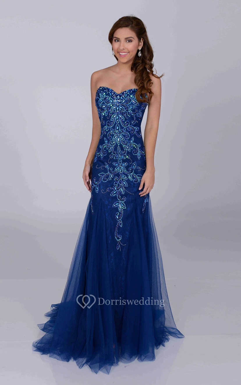 Robe de bal Noble Trumpet en tulle à décolleté cœur et appliques de sequins