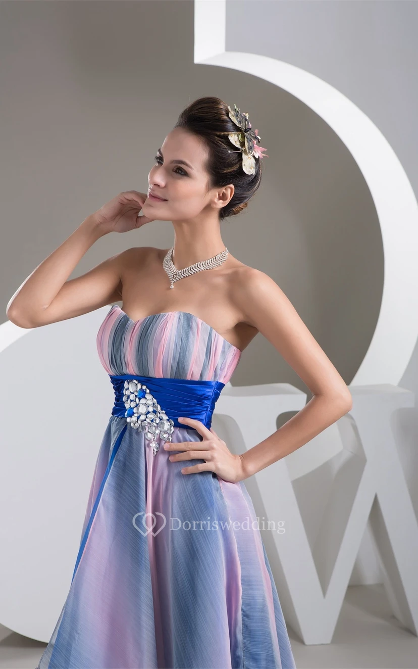 Mute-Color Ruched High-Low Rhinestone and Dress With Pleats view 8