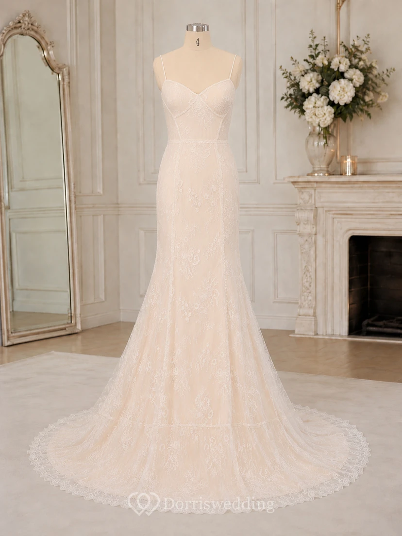 Lace Sexy Spaghetti Straps A-line Wedding Dress With Boning And Open Back view 6