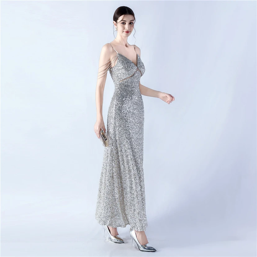 Sling A-Line Large Swing Mesh Sequin Evening Dress view 59