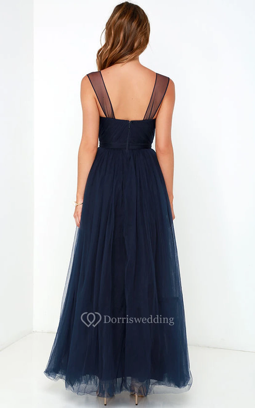 Ärmelloses, langes, elegantes Tüllkleid in A-Linie view 4