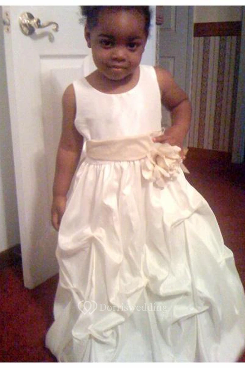 Ankle-Length Floral Pick Up Taffeta Flower Girl Dress view 4