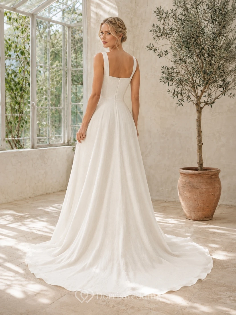 Vestido de novia de corte A con cola para ceremonia nupcial cuadrada view 2