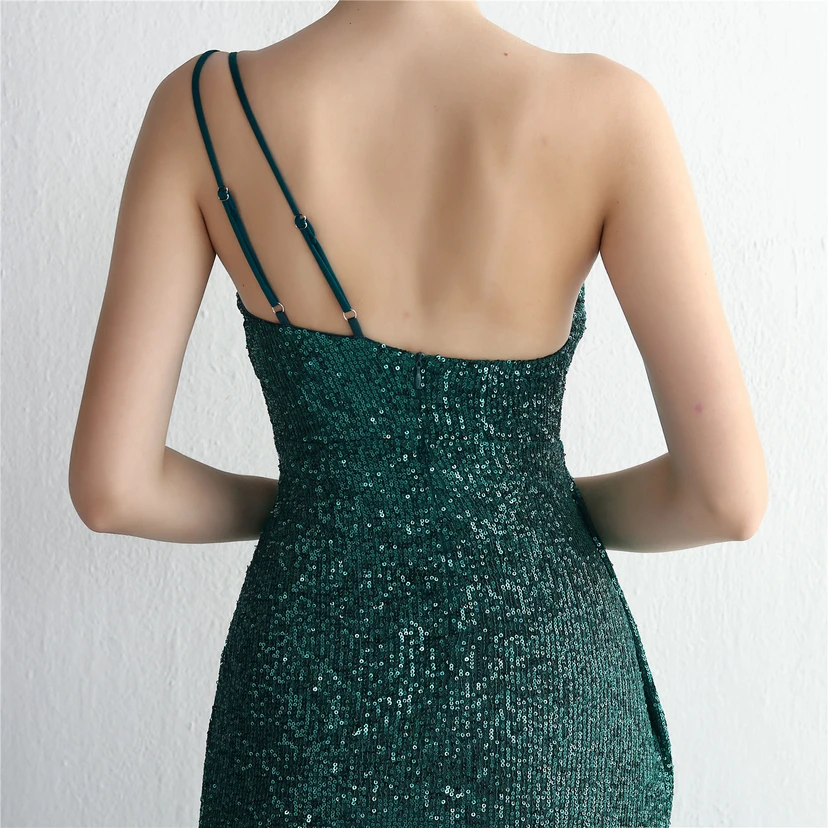 Sequined One-Shoulder Celebrity Cold Banquet Slit Long Sequin Aura Queen Dinner Fishtail Dress view 16
