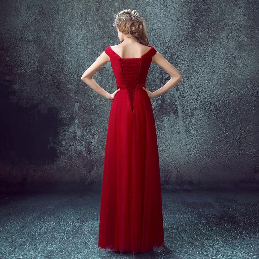 Newest Red Off-the-shoulder A-line Prom Dress Lace-up Floor-length view 4