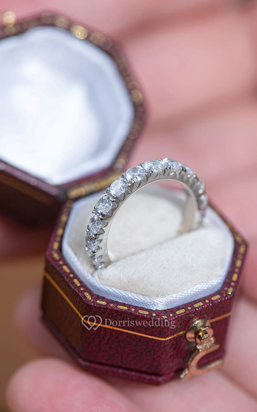 Round Cut Side Stones Rhinestone 925 Silver Wedding Rings view 3