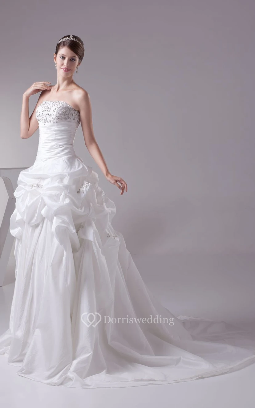 Strapless Ruched A-Line Dress With Beading and Ruching view 4