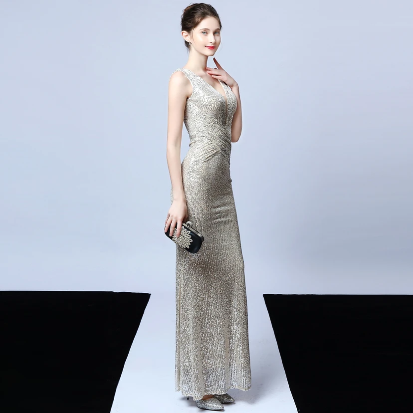 Robe de soirée élégante et longue sans manches à sequins Aura Queen, style banquet, coupe sirène. view 31