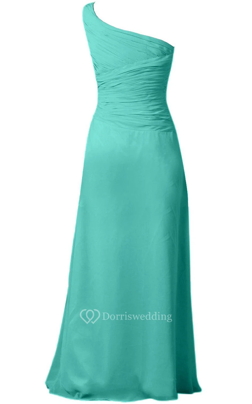 One-shoulder Ruched Chiffon A-line Gown With Bow view 3