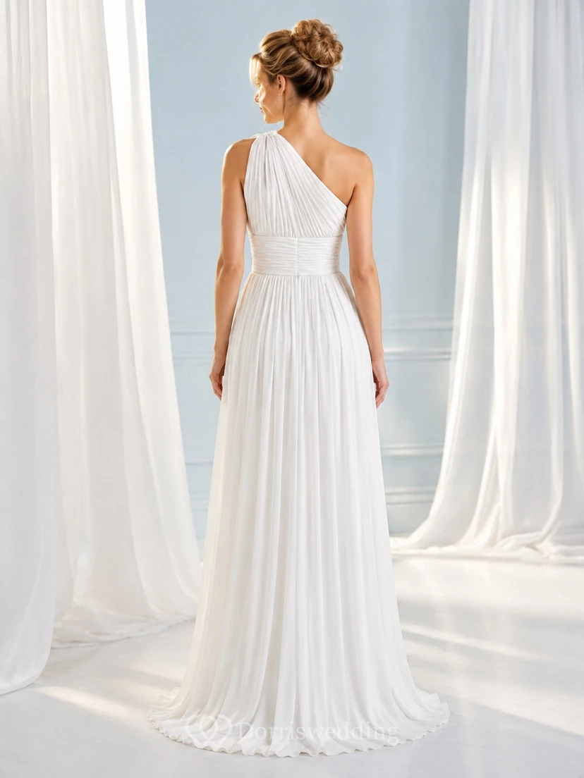 White Halter Pleated Floor Length A-Line Formal Evening Dress view 2