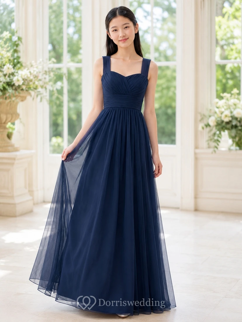 Dark Navy Junior Bridesmaid Dress A-Line Sweetheart Sleeveless