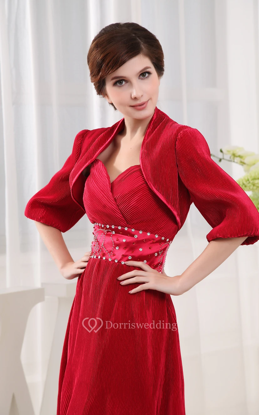 Elegante vestido midi con cuentas, cintura ajustada y bolero. view 5