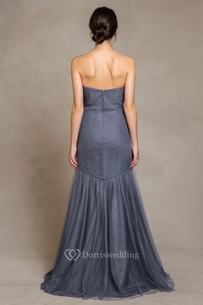 A-Line Criss-Cross Sweetheart Long Sleeveless Tulle Bridesmaid Dress view 2