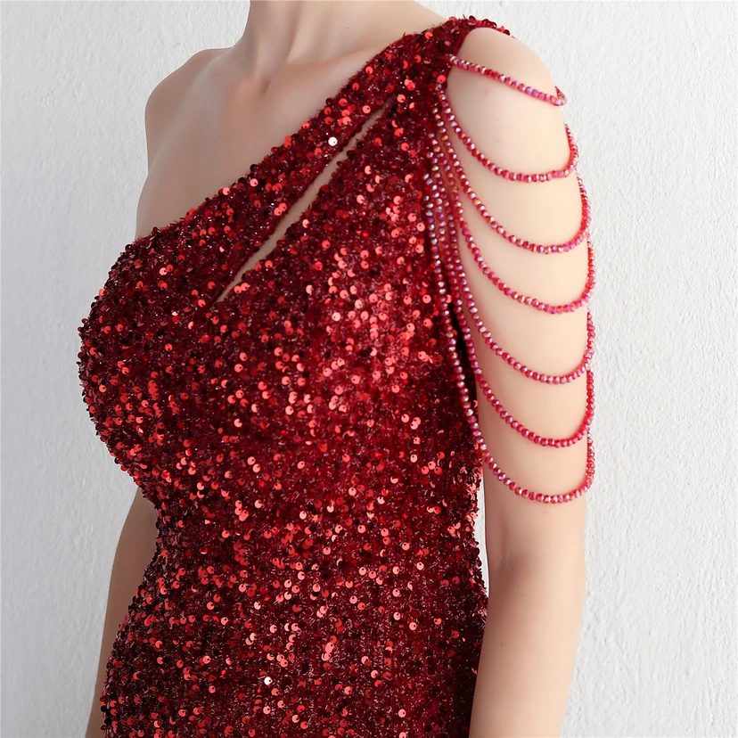 Jupe sirène asymétrique à sequins, ornée de perles et de détails imitation pailletés, confectionnée à la main. Idéale pour un banquet, un mariage, une exposition de modèles réduits de voitures ou l'exposition de célébrités. view 38