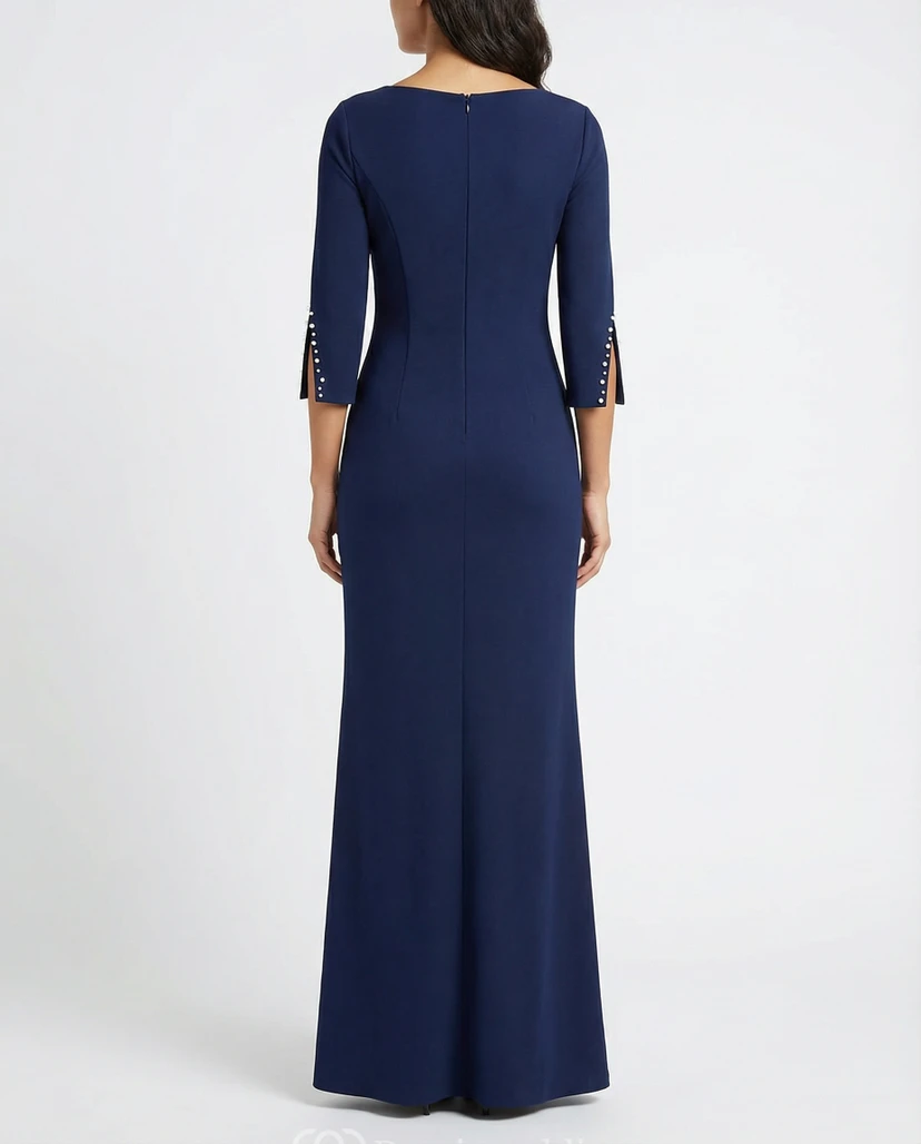 3/4 Sleeve Spandex Mermaid Dress with Pearls view 2