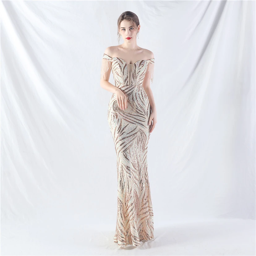 Palace Herringbone Waist Strap Heavy-Crafted Beaded High-End Evening Dress view 44