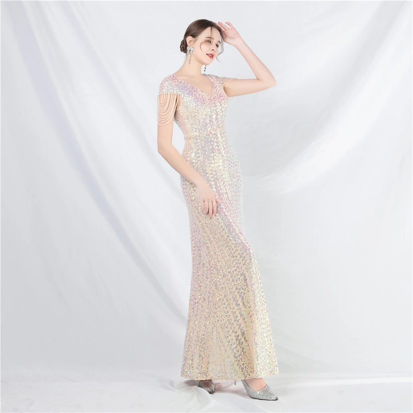 A-Line Big Swing Dress Craft Sequined Long A-Line Evening Dress view 61