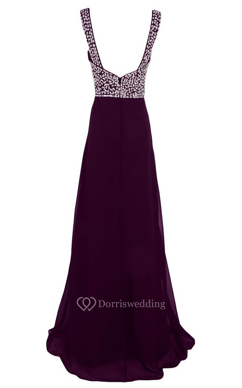 Sleeveless V-neck Empire Long Chiffon Gown view 5