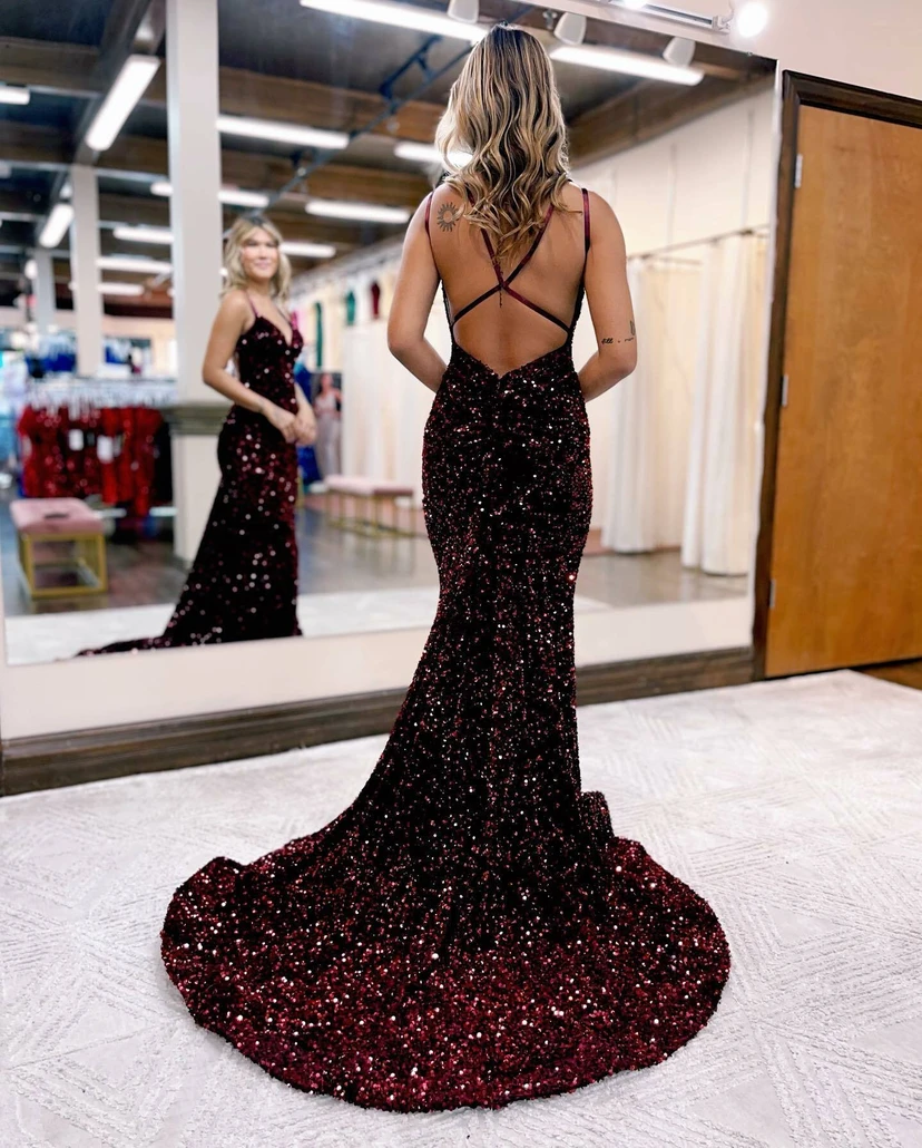 Baby Blue Sequin Mermaid Gown view 4
