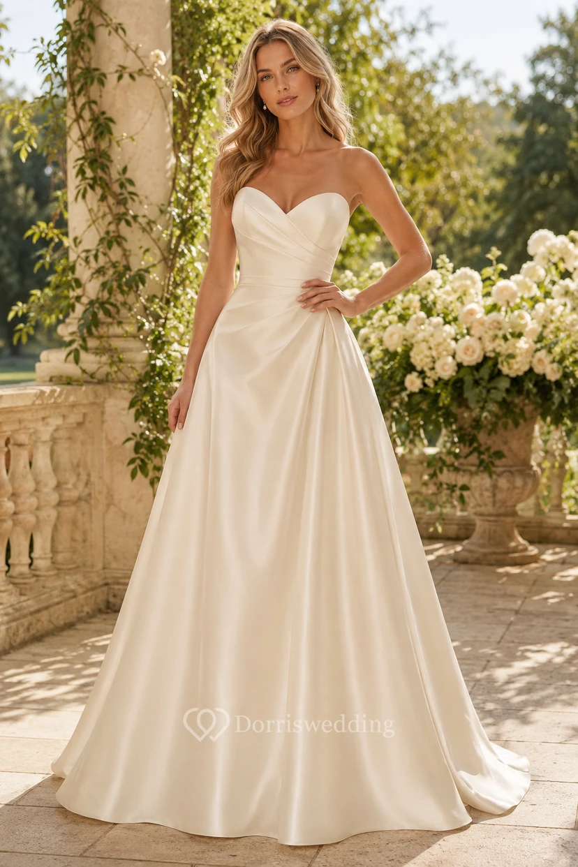 Ivory Sweetheart Satin Ball Gown Formal Dress