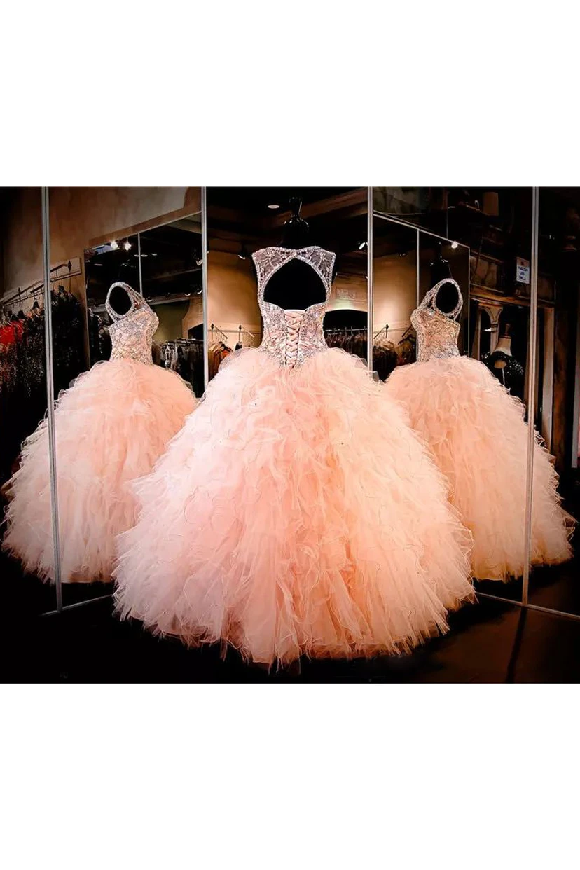 Ballkleid „Jewel Ball Gown“, bodenlang, ärmellos, aus Tüll mit Schnürung und Schlüssellochausschnitt am Rücken. view 2