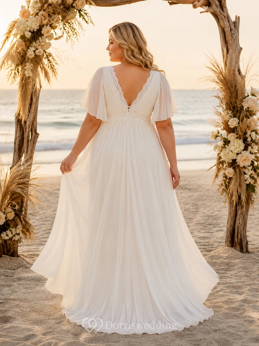 Plus Size Empire Waist Chiffon Beach Wedding Dress view 2