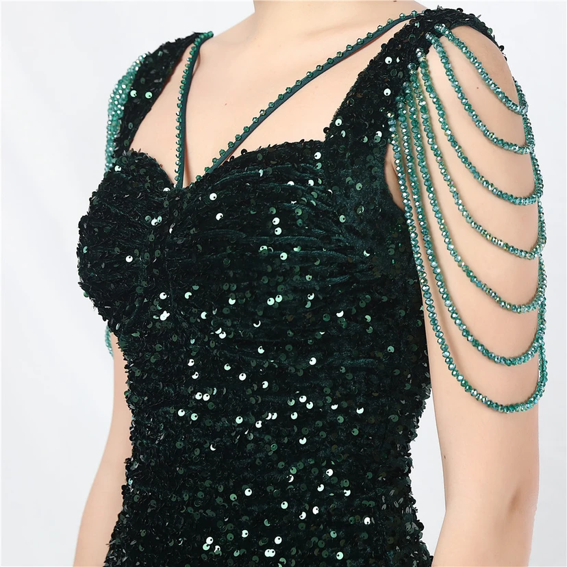 Velvet Handmade Sequined Heavy Craft Beaded Fantasy Sequined Short Skirt Evening Dress view 59